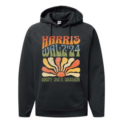 Harris Waltz 2024 Unity Over Division Kamala Harris Tim Walz Performance Fleece Hoodie