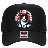 Harris Walz 2024 Funny Cat Election Kamala Harris Tim Waltz High Crown Mesh Back Trucker Hat