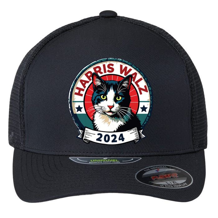 Harris Walz 2024 Funny Cat Election Kamala Harris Tim Waltz Flexfit Unipanel Trucker Cap