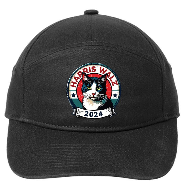 Harris Walz 2024 Funny Cat Election Kamala Harris Tim Waltz 7-Panel Snapback Hat