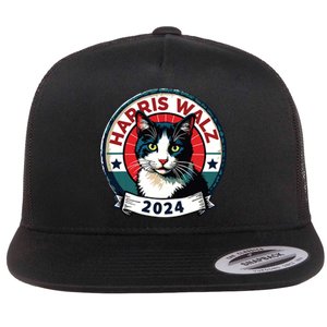 Harris Walz 2024 Funny Cat Election Kamala Harris Tim Waltz Flat Bill Trucker Hat