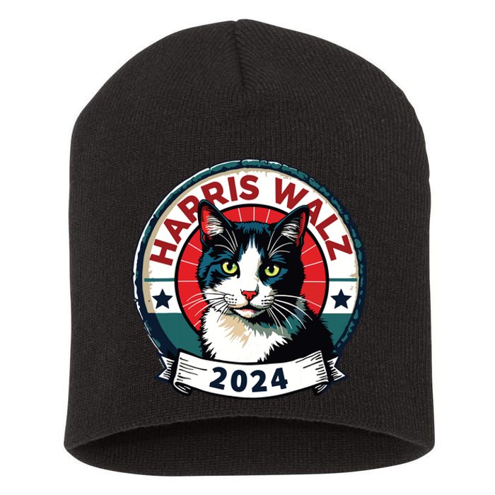 Harris Walz 2024 Funny Cat Election Kamala Harris Tim Waltz Short Acrylic Beanie