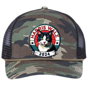 Harris Walz 2024 Funny Cat Election Kamala Harris Tim Waltz Retro Rope Trucker Hat Cap