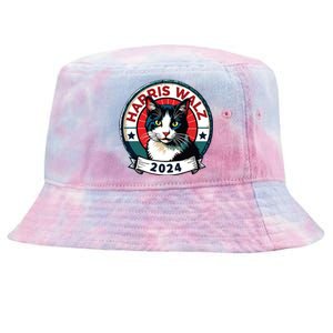 Harris Walz 2024 Funny Cat Election Kamala Harris Tim Waltz Tie-Dyed Bucket Hat