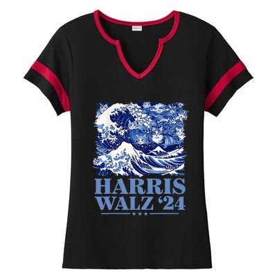 Harris Waltz 2024 Cute Wave Of Blue Cats For Kamala Harris Ladies Halftime Notch Neck Tee