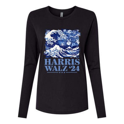 Harris Waltz 2024 Cute Wave Of Blue Cats For Kamala Harris Womens Cotton Relaxed Long Sleeve T-Shirt