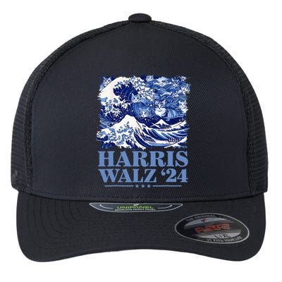 Harris Waltz 2024 Cute Wave Of Blue Cats For Kamala Harris Flexfit Unipanel Trucker Cap