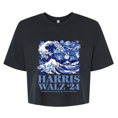 Harris Waltz 2024 Cute Wave Of Blue Cats For Kamala Harris Bella+Canvas Jersey Crop Tee