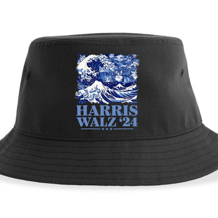 Harris Waltz 2024 Cute Wave Of Blue Cats For Kamala Harris Sustainable Bucket Hat