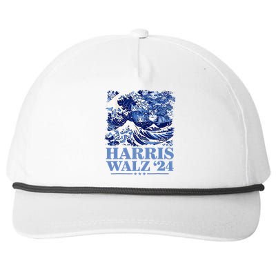 Harris Waltz 2024 Cute Wave Of Blue Cats For Kamala Harris Snapback Five-Panel Rope Hat