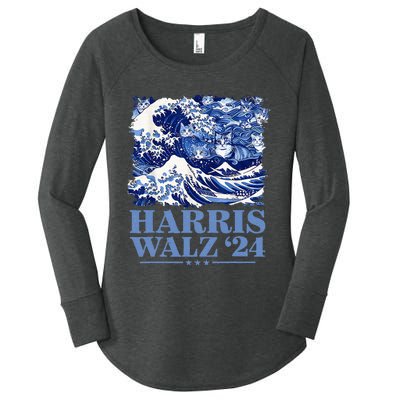 Harris Waltz 2024 Cute Wave Of Blue Cats For Kamala Harris Women's Perfect Tri Tunic Long Sleeve Shirt