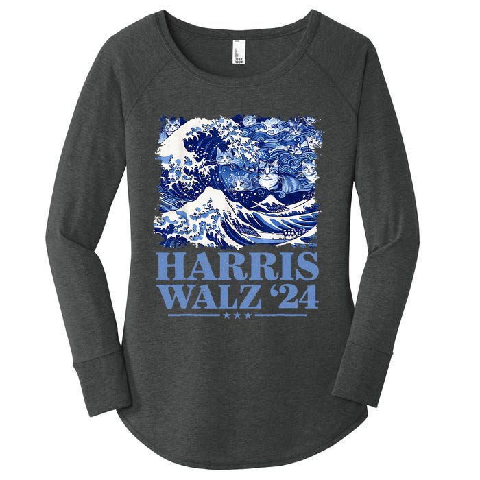 Harris Waltz 2024 Cute Wave Of Blue Cats For Kamala Harris Women's Perfect Tri Tunic Long Sleeve Shirt