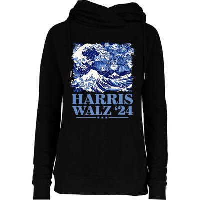 Harris Waltz 2024 Cute Wave Of Blue Cats For Kamala Harris Womens Funnel Neck Pullover Hood