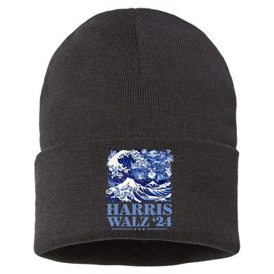 Harris Waltz 2024 Cute Wave Of Blue Cats For Kamala Harris Sustainable Knit Beanie