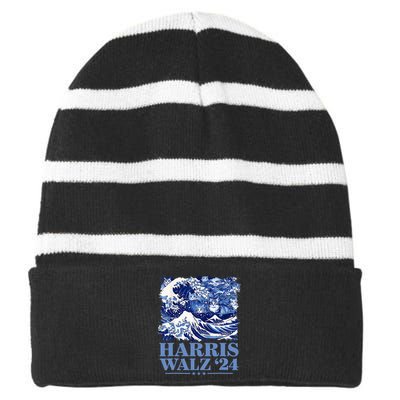 Harris Waltz 2024 Cute Wave Of Blue Cats For Kamala Harris Striped Beanie with Solid Band