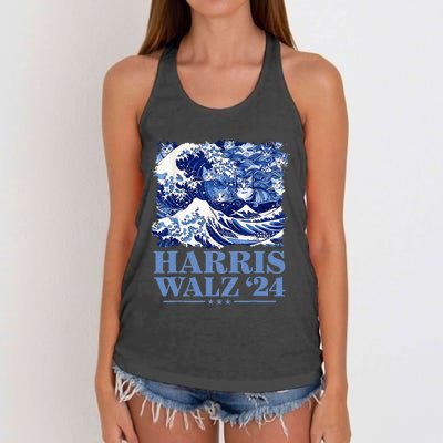 Harris Waltz 2024 Cute Wave Of Blue Cats For Kamala Harris Women's Knotted Racerback Tank