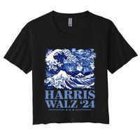 Harris Waltz 2024 Cute Wave Of Blue Cats For Kamala Harris Women's Crop Top Tee