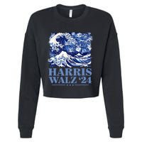 Harris Waltz 2024 Cute Wave Of Blue Cats For Kamala Harris Cropped Pullover Crew