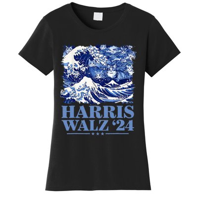 Harris Waltz 2024 Cute Wave Of Blue Cats For Kamala Harris Women's T-Shirt