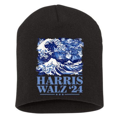 Harris Waltz 2024 Cute Wave Of Blue Cats For Kamala Harris Short Acrylic Beanie