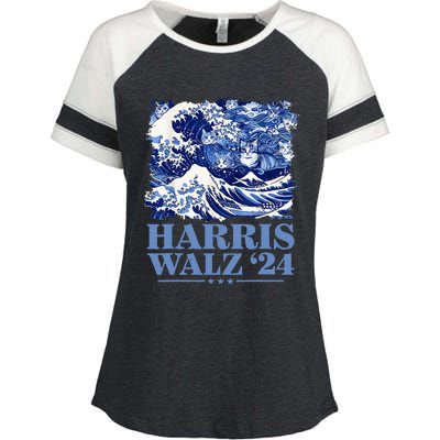 Harris Waltz 2024 Cute Wave Of Blue Cats For Kamala Harris Enza Ladies Jersey Colorblock Tee