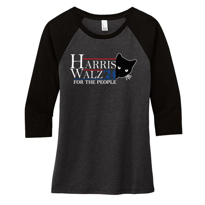 Harris Waltz 2024 For The People Cat Lady Kamala Harris 2024 Women's Tri-Blend 3/4-Sleeve Raglan Shirt