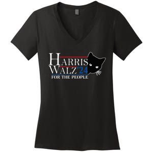 Harris Waltz 2024 For The People Cat Lady Kamala Harris 2024 Women's V-Neck T-Shirt