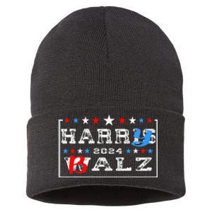 Harris Walz 24 Harry Balz 2024 Meme Vote Democratics Sustainable Knit Beanie