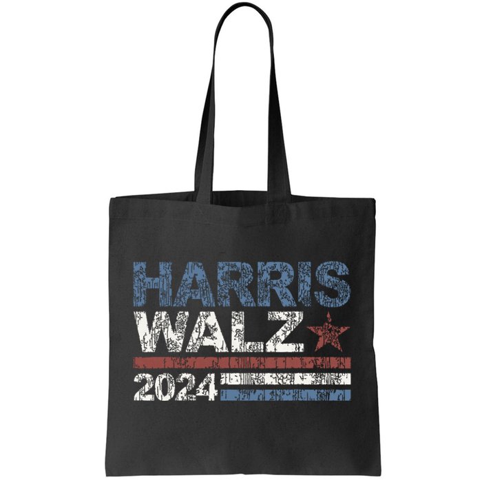 Harris Walz 2024 President Election Vintage Retro Stripe Tote Bag