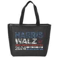 Harris Walz 2024 President Election Vintage Retro Stripe Zip Tote Bag