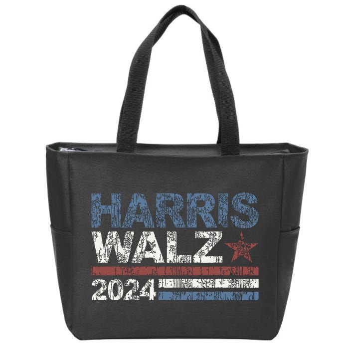 Harris Walz 2024 President Election Vintage Retro Stripe Zip Tote Bag