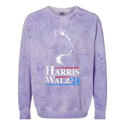 Harris Waltz 2024 Election Funny Cat Kamala Harris Tim Walz Colorblast Crewneck Sweatshirt