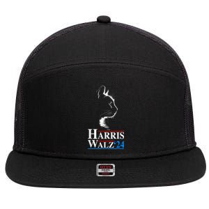 Harris Waltz 2024 Election Funny Cat Kamala Harris Tim Walz 7 Panel Mesh Trucker Snapback Hat