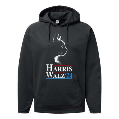 Harris Waltz 2024 Election Funny Cat Kamala Harris Tim Walz Performance Fleece Hoodie