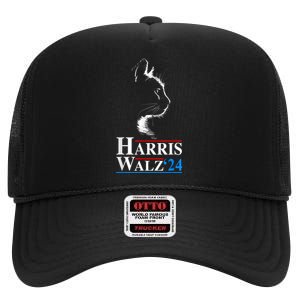 Harris Waltz 2024 Election Funny Cat Kamala Harris Tim Walz High Crown Mesh Back Trucker Hat