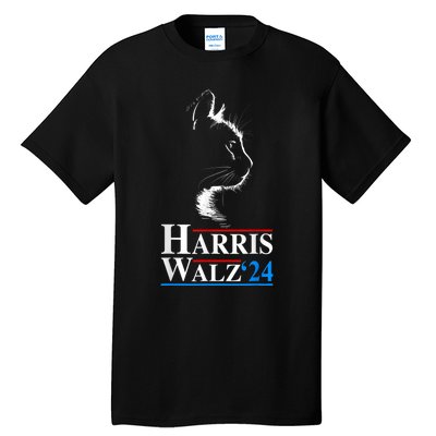 Harris Waltz 2024 Election Funny Cat Kamala Harris Tim Walz Tall T-Shirt