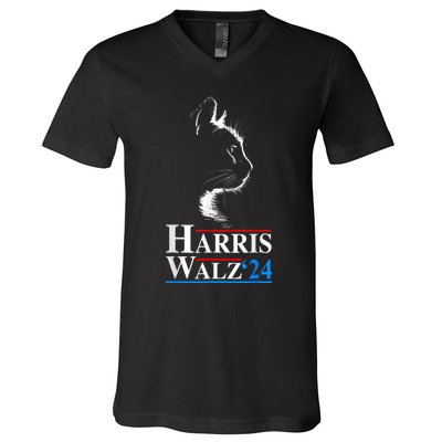 Harris Waltz 2024 Election Funny Cat Kamala Harris Tim Walz V-Neck T-Shirt