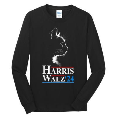 Harris Waltz 2024 Election Funny Cat Kamala Harris Tim Walz Tall Long Sleeve T-Shirt