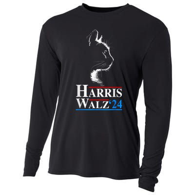 Harris Waltz 2024 Election Funny Cat Kamala Harris Tim Walz Cooling Performance Long Sleeve Crew