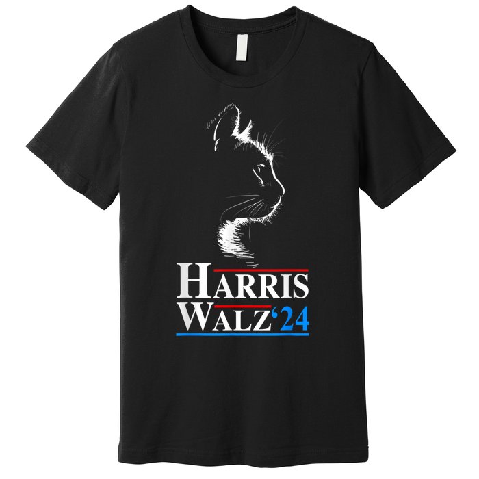 Harris Waltz 2024 Election Funny Cat Kamala Harris Tim Walz Premium T-Shirt