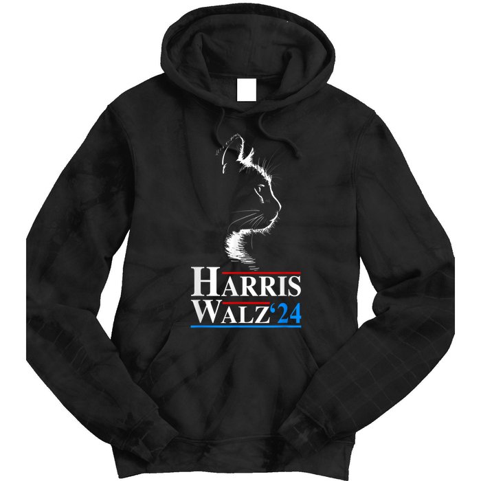 Harris Waltz 2024 Election Funny Cat Kamala Harris Tim Walz Tie Dye Hoodie