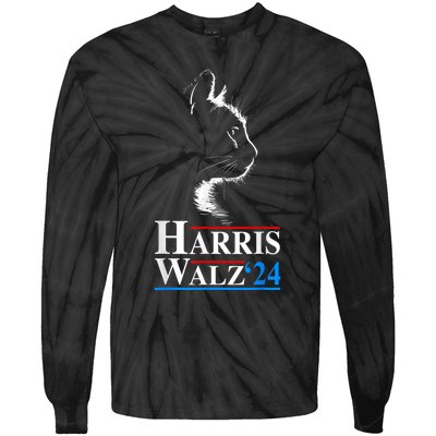 Harris Waltz 2024 Election Funny Cat Kamala Harris Tim Walz Tie-Dye Long Sleeve Shirt