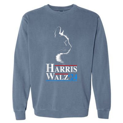 Harris Waltz 2024 Election Funny Cat Kamala Harris Tim Walz Garment-Dyed Sweatshirt