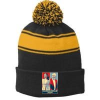 Harris Walz 2024 Kamala Harris Tim Walz For Vp Stripe Pom Pom Beanie