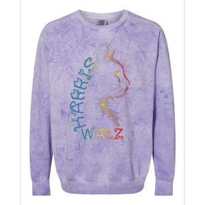 Harris Waltz 2024 Kamala Walz Cat Lettering Positive Funny Colorblast Crewneck Sweatshirt