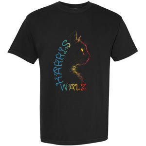 Harris Waltz 2024 Kamala Walz Cat Lettering Positive Funny Garment-Dyed Heavyweight T-Shirt