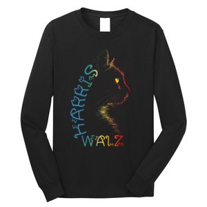 Harris Waltz 2024 Kamala Walz Cat Lettering Positive Funny Long Sleeve Shirt