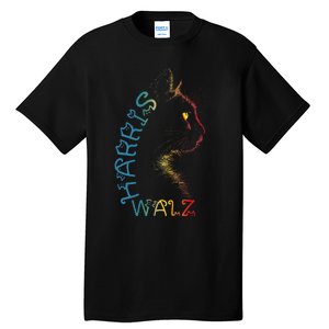 Harris Waltz 2024 Kamala Walz Cat Lettering Positive Funny Tall T-Shirt