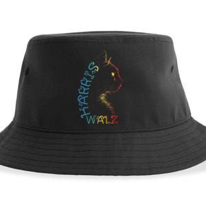 Harris Waltz 2024 Kamala Walz Cat Lettering Positive Funny Sustainable Bucket Hat