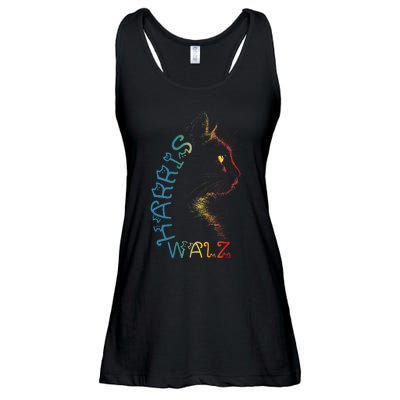 Harris Waltz 2024 Kamala Walz Cat Lettering Positive Funny Ladies Essential Flowy Tank